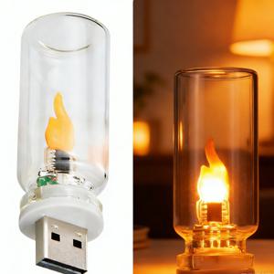 TEMU USB LED 불꽃 없는 캔들 조명 1개, 사실적인 시뮬레이션 불꽃 램프, ABS 유리 소재, 클래식 양초 장식 램프, 가정 침실, 자동차 내부, 벽난로, 탁상용, 겨울 장식, 로맨틱한 저녁 식사, 파티 축제 분위기 장식용으로 완벽