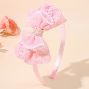 TEMU 여성용 레이스 리본 헤어밴드 1개, 비즈와 자수가 있는 공주 헤어밴드, 결혼식 생일 파티 데일리웨어 사진 촬영용 귀여운 헤어 액세서리