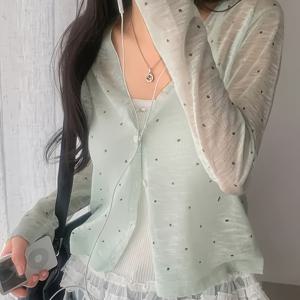 TEMU 여성용 한국 스타일 심플하고 활용도 높은 폴카 도트 가디건, 브이넥, 아이스 파이버 원단, 얇은 숄, 캐미솔 원피스 위에 입는 여름용 커버업