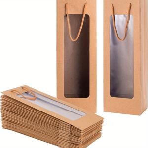 12pcs, 창 와인 선물 가방, 와인 병, 꽃 및 기타 선물을위한 키가 큰 종이 와인 가방, 새해 생일 집들이 저녁 파티를위한 갈색 선물 가방