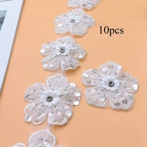 TEMU 10개 65mm/2.5인치 흰색 꽃 스팽글 라인스톤 진주 펄 오간자 레이스 트림 니트 자수 핸드메이드 패치워크 웨딩 리본 재봉 용품 공예 아플리케 주얼리 재봉 공예 드레스 모자 의류 테이블보 장식 추가 선물 포장 용품