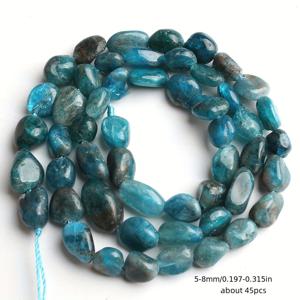 TEMU 5-8mm 천연석 불규칙 블루 아파이트 비즈 45개입, 독특한 루스 스페이서 비즈, 팔찌, 목걸이, 귀걸이 등을 만드는 아름다운 주얼리 제작에 완벽하며 남녀 모두를 위한 선물로 적합
