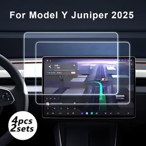 TEMU TESLA 모델 3 (2024/2025년형) 및 2025년형 모델 Y 주니퍼용 4개 (2세트) 스크린 보호 필름, 15.4인치 전면 및 8인치 후면 터치스크린 강화 유리 보호 필름, 지문 방지