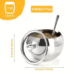 TEMU 1개 300ML (10 Oz) 스테인리스 스틸 설탕 볼, 유리 뚜껑 및 스푼 포함 - 커피 바 추가 및 주방 보관에 적합