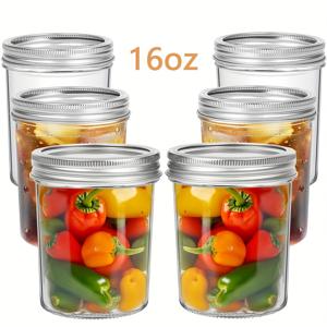 TEMU 8, 16, 24 Oz 사이즈의 와이드 마우스 메이슨 자, 뚜껑이 있는 일반 캔잉 자, 뚜껑이 있는 유리 주스 자, 잼, 소스, 커피, 소금장, 과일, 디저트, 주방 보관, 바닐라 추출물에 적합한 작은 유리 캔잉 자