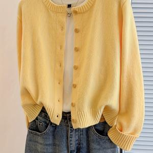 TEMU ZD0314107 버튼 앞면 가디건 스웨터, 솔리드 이지 패션 숏 기장 가디건, 다용도 여성용 가디건