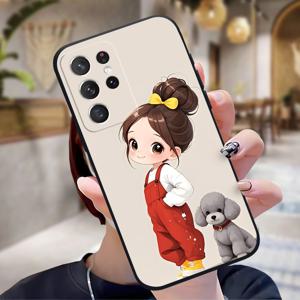 TEMU 갤럭시 S25 S24 S23 S21 FE S22 플러스 울트라 S25 엣지용 블랙 소프트 케이스, 패셔너블 커플 개성 휴가 선물-EC4719