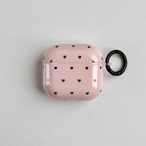TEMU 에어팟프로2/에어팟프로/에어팟4/에어팟3/에어팟2용 패셔너블 핑크 블랙 솔리드 컬러 하트 디자인 보호 이어폰 케이스, 블랙 서클 펜던트 포함