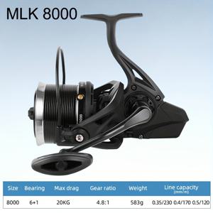 TEMU BILLINGS 롱 캐스팅 낚시 릴, MLK 시리즈 스피닝 릴, 4:8:1 기어비, 6+1BB, 최대 드래그 20KG, 내구성 좋은 알루미늄 합금 구조, 세련된 낚시 장비, 바다 낚시에 적합, 전문가 및 초보 낚시꾼 모두에게 다용도