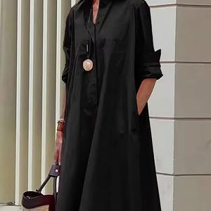 TEMU 여성용 캐주얼 솔리드 컬러 플레어 롱 셔츠 드레스 + 서클 타겟팅