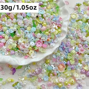 TEMU 30g 3-12mm 미니 플라워 비즈 벨 오키드, 장미 벚꽃 잎 엮은 로프 비즈 DIY 플라워 클러스터 시리즈 팔찌 인터벌 비즈 액세서리 비즈 봄 컬러 연한 컬러 휴대폰 체인 목걸이 반지 제작 가능