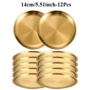 TEMU 10/12 스테인리스 디저트 접시, 디저트 접시, 한국식 바베큐 접시, 작고 정교한 5.5인치 두꺼운 내구성 있는 정교한 뼈 꼬치 접시, 간식 접시, 레스토랑 접시, 가족용 과일 접시, 캠핑 용품 및 기타 선물