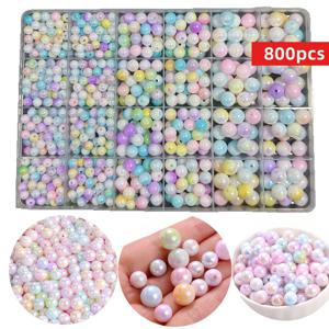 TEMU 800개/24칸 세트 박스 6mm/8mm/10mm 귀엽고 아름다운 투톤 인어 AB 컬러 아크릴 비즈, 다양한 크기로 커플 팔찌, 주얼리 팔찌 제작에 사용 가능
