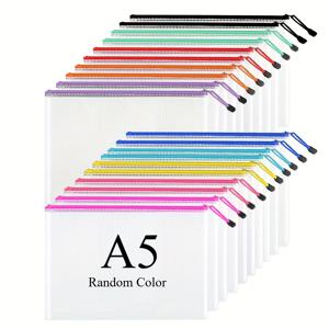 TEMU A3/A4/A5 격자무늬 지퍼 파일 가방 20개, 지퍼 로프 핸들이 있는 랜덤 색상 메쉬 파우치, 사무용품용 멀티 사이즈 문서 정리함, 미술 및 공예품 보관함