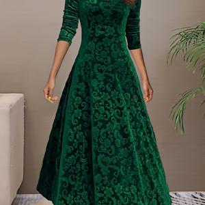 TEMU 2025 롱 슬리브 벨벳 자카드 드레스
