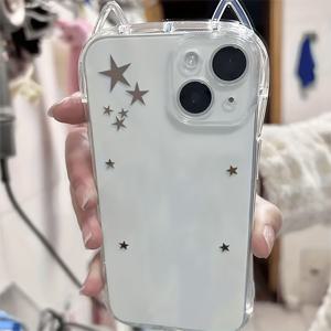 TEMU 귀여운 별 고양이 귀 투명 폰 케이스, 아이폰 17, 에어, 16, 15, 14, 13, 12 프로 맥스 플러스, 11용 호환 디자인, 폰 케이스/커버