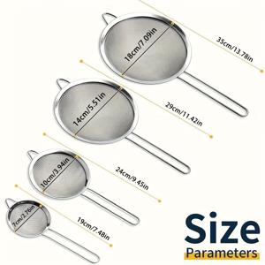 TEMU 4pcs 스테인리스 스틸 스트레이너 - 대형 개구부가 있는 헤비듀티 메쉬 스트레이너, 파스타, 채소, 콩, 오일 배수용 - 쉬운 세척 주방 체, 가정 및 전문 주방에 적합 - 내구성 있는 디자인, 파스타 스트레이너, 식품 준비, 기능적 주방 도구, 튼튼한 손잡이, 오일 배수, 컴팩트 디자인, 요리 애호가용