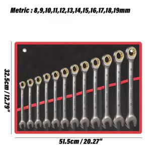 블랙 니켈 라쳇 렌치 세트, 8-19mm 미터법, 72T 정밀 렌치, 크롬 바나듐 스틸 수공구, 자동차 수리, DIY 필수품, 전문가 수준의 내구성, 다기능 하드웨어 공구, 휴대용 렌치 콤비네이션