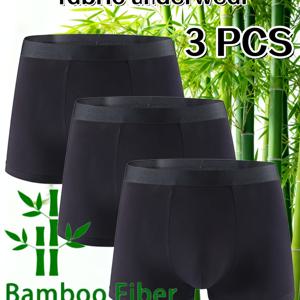 TEMU 3피스 남성용 대나무 드로즈 - 흡습성 통기성 속옷, 부드럽고 신축성 있는 핏 남성용 브리프, 95% 대나무 섬유 + 5% 스판덱스 부드러운 질감 원단, 블랙, 사계절 편안함, 스포츠 피트니스 및 레저 웨어에 적합