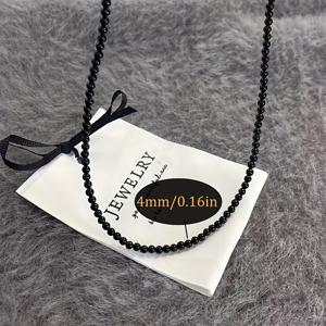 TEMU 천연석 블랙 비즈 목걸이 - 미니멀하고 활용도 높은 주얼리, , 직장, 데이트, 휴일에 적합한 조절 가능한 디자인. 커플, 절친을 위한 이상적인 선물
