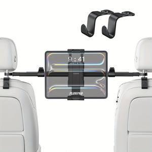 차량용 헤드레스트 태블릿 홀더, 조절 가능한 5-13인치 태블릿 (iPad Pro/Air/Mini, , Kindle Fire 태블릿 호환), 360° 회전 스탠드, 안전한 헤드레스트 후크, 장거리 여행용