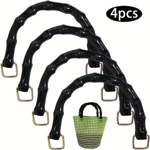 TEMU 대형 블랙 플라스틱 대나무형 지갑 손잡이 4개, 철제 사각 링 및 후크 손잡이 포함, DIY 핸드백 제작용 - 내구성 있고 매끄러운 표면, 튼튼하고 오래가는, DIY 지갑 제작
