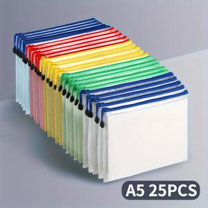 TEMU 25/50개 A5 메쉬 지퍼백, A5 사이즈 메쉬 파우치 (레터 & A4 파일 호환), 내구성 있는 지퍼 파일 폴더 - 학용품, 사무용 문서, 퍼즐 정리용 - 멀티컬러 (25/50개)
