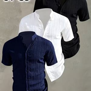 3pcs 세트 신상 여름 남성용 캐주얼 반팔 셔츠, 버튼업 가디건, 해변 여행 바캉스 스포츠 야외 활동에 적합, 세탁기 사용 가능