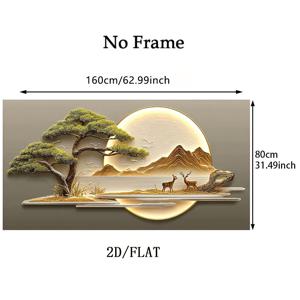 TEMU 2D 플랫, 2D 플랫, 31.49*63인치/80cm*160cm 액자 없음 모던 캔버스 홈 벽 장식 그림 예술 - 풍경 - 조각 - 조각품 - 달 - 산 - 나무 - 사슴 홈 데코 캔버스 아트 거실 침실 벽화 포스터 장식 새해 가족 선물 행복