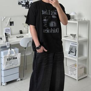 르위 프린팅 오버핏 반팔 빅사이즈 남녀공용 반팔티