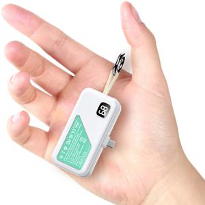 TEMU EGUDBET 5000mAh 초소형 107g 경량 휴대용 보조배터리, 12W 고속 충전을 지원하며, 접이식 USB-C 출력과 USB-C 케이블 출력을 제공합니다. iPhone 17/16/15, 삼성 갤럭시 S20-25 시스템 및 iPad Pro/Air 사용에 매우 적합하며, 휴대용 필수 비상 전원으로 사용할 수 있습니다