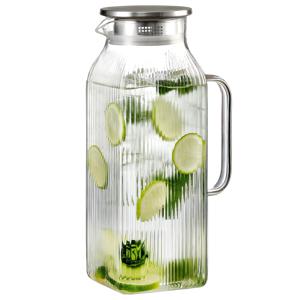 TEMU 뚜껑과 손잡이 포함 유리 피처, 68oz / 2L 세로 냉수 피처, 냉장고 사용 가능 유리 주전자, 핸드블로운 고붕규산염 내열 유리 피처, 냉온 음료용, 선물용