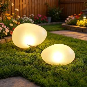 TEMU 2개 묶음 거위알 모양 4LED 태양광 스톤 조명, 모조 조약돌 외관 IP65 내구성 마당 잔디밭 통로 조명 수영장 복도 정원 야간 장면 분위기 장식 가정 야외 이중용도 조경 조명