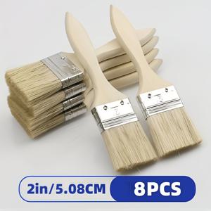 TEMU 8개 팩 플랫 페인트 브러시 2.0인치 나무 손잡이 금속 페룰 포함, 미술 공예 페인팅 접착제 도포 실내 실외용 다목적, 내구성 있는 플라스틱 손잡이 가정 수리 프로젝트용