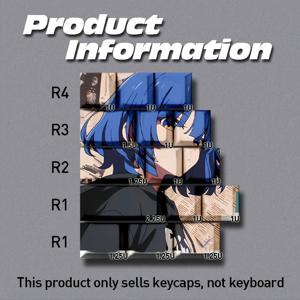 TEMU 2D Wooting CHERRY OEM 높이 기계식 키캡 세트(15키), 신문 콜라주 배경의 파란 머리 소녀 사이드 애니메이션 아트. 오면 면 PBT 염료 승화 DIY 키캡(키캡만 해당, 키보드 미포함)