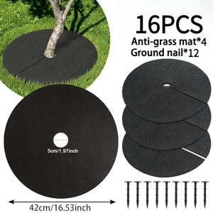 TEMU 16개입 정원 잡초 방지 키트, 16.5인치(42cm) 통기성 물 흡수 잡초 제어 매트 (해자 포함), 잔디밭, 마당, 과일 나무, 과수원, 화단, 채소밭, 세척 가능한 조경 원단, 플라스틱 재배용재 대체품으로 재사용 가능