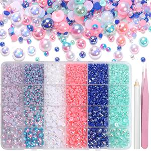 TEMU 9000개 플랫백 진주 공예용, 블루 그린 핑크 화이트 반모양 진주 비즈, 3-8mm 컬러 반원형 ABS 플랫백 진주 비즈 보석 네일 아트 공예 신발 의류 장식