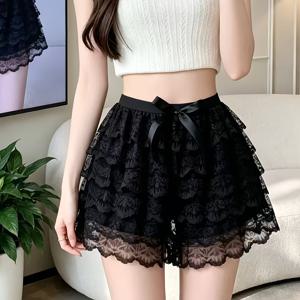 TEMU 여성용 한국 스타일 신상 멀티 레이어 케이크 레이스 리본 안전 팬츠, 훔쳐보기 방지 JK 레깅스, 헐렁하고 통기성 좋은 3/4 기장 베이스 쇼츠, 봄 여름 가을용 얇고 활용도 높은 아웃도어 및 인도어용 바지
