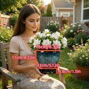 TEMU 세라믹 화분 1세트: 원형 세라믹 화분 1개 + 받침대 1개, 식물 미포함. 배수구가 있는 빈티지 중국풍 공작조用来花盆蓝色陶瓷花盆, 분재, 다양한 식물 및 가정 장식에 적합. 실내/실외용, 정원 화분, 중국식 세라믹 화병, 야외 심기 용기, 화분용품. 다육식물, 아스파라거스 양치류, 난초, 오침소나무, 호oldu나무 및 기타 식물에 적합