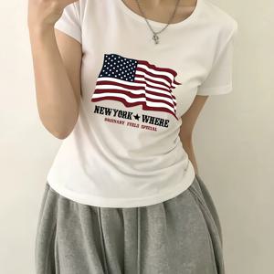 TEMU 국기 프린트 패턴 반팔 티셔츠, 남녀공용 캐주얼 슬림핏 상의