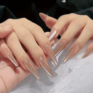 TEMU 여성용 누르는 방식 아몬드 네일 30개, 반투명 누드 그라데이션 팁 캣아이 인조 손톱, 재사용 가능한 중간 길이 아몬드형 연장 네일, 파티, 결혼식, 데일리웨어용 - 선물용으로 추천