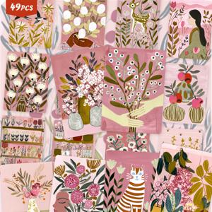 TEMU 49개 레트로 꽃 식물 스티커, 톤 & 식물 그림 미학 컷아웃 스티커 세트 (일기, 스크랩북, 플래너 & 창의적인 콜라주용)