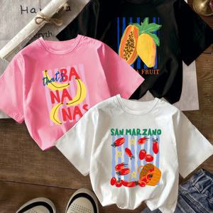 TEMU 여아용 여름 티셔츠 3종 세트: 파파야, 바나나, 토마토 프린트. 귀여운 반팔 라운드넥 프린트 티셔츠로, 재미있는 과일 프린트가 특징이며, 야외 활동 및 일상복 모두에 적합합니다. 부드럽고 편안한 원단을 사용했습니다.