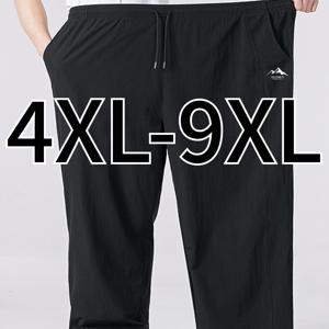 TEMU 대형 사이즈 (4XL-9XL) 아이스 실키 섬유 캐주얼 팬츠 - 신축성 있는 허리밴드와 드로스트링, 조이지 않는 와이드 레그 트라우저, 일상복, 스포츠, 라운지웨어에 적합, 숨겨진 포켓이 있는 여름 통기성 바지, 다양한 색상 선택 가능, 플러스 사이즈