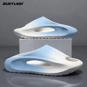 TEMU BUSYLION 남성용 그라데이션 두꺼운 밑창 홈 슬리퍼, 트렌디한 그라데이션 디자인, 컬러 블록 오픈 토우 홈 슈즈, 두꺼운 밑창 키높이 슬리퍼, 실내 및 실외 샤워, 해변, 수영장에 적합