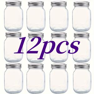 TEMU 6개 또는 12개 유리 메이슨 병, 16oz - 잼, 샐러드 드레싱, 꿀, 냉장고 안전 식품 보존을 위한 밀폐 보관 용기, 주방 정리나 선물 아이디어에 완벽함