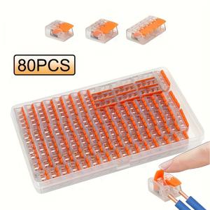 TEMU 전기 퀵 커넥터 80개/박스, 레버 와이어 콤비네이션 키트, DIY 전선 연결용 (28-12 AWG), 2/3/5구 푸시인 전기 접속 단자, 인서트식 연결, 미니 퀵 와이어 커넥터, 케이블 단자, 0.4-6.0mm
