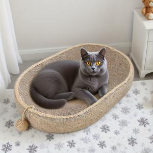 TEMU 1개 대형 내구성 있는 황마 고양이 스크래치 포스트 통합 장난감 볼 - 이중용도 스크래치 & 휴식 패드, 발톱 관리 및 놀이를 위한 마모 방지 가장자리, 실내 고양이 필수품, 고양이 스크래치 포스트, 발톱 관리 도구