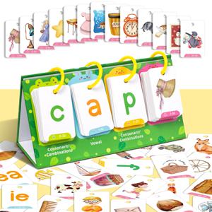 TEMU 129개 시각적 단어 카드 - ABCs & 123 호환, 그림/텍스트 포닉스 & 모음 학습, 부모-자녀 상호작용 교육 플래시카드, 홈스쿨링용, 단어 인식 (휴대용 어휘 학습기)