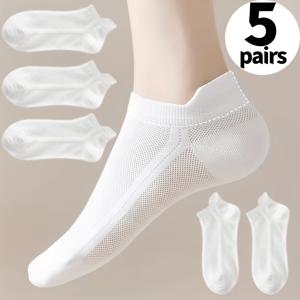 TEMU 5apirs - 여성용 통기성 메쉬 투명 인어파 발목 양말, 여름용 초박형 로우컷 양말, 미끄럼 방지 논슬립 컴포트 압박 양말, 단색 아이시 스포츠 피트니스 양말, 남녀공용 에어컨 양말, 부드러운 미끄럼 방지 탄성 고정 밴드 포함